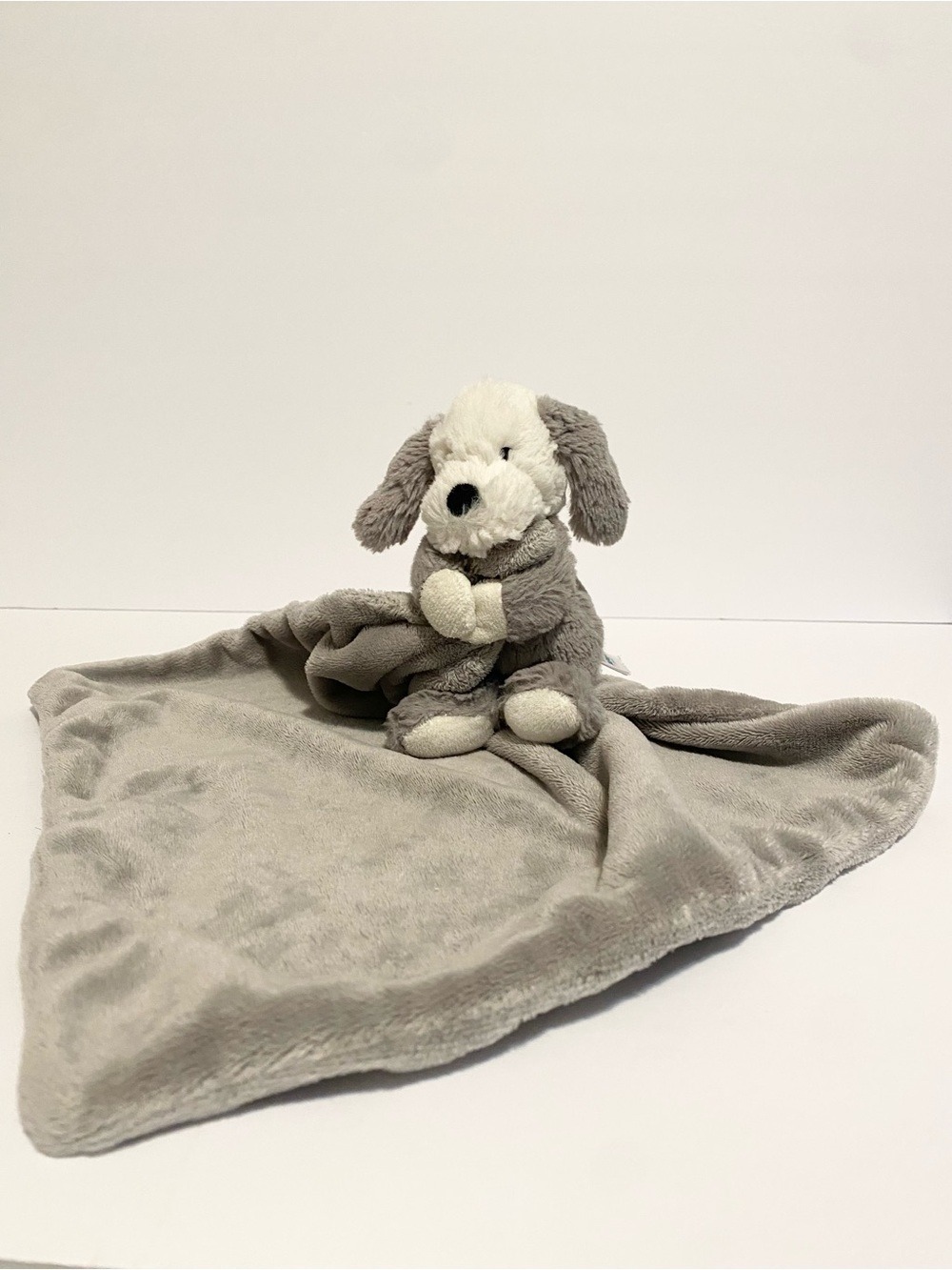 Jellycat Smudge Gray Puppy Dog Lovey Soother Security Blanket Plush Toy Blankie